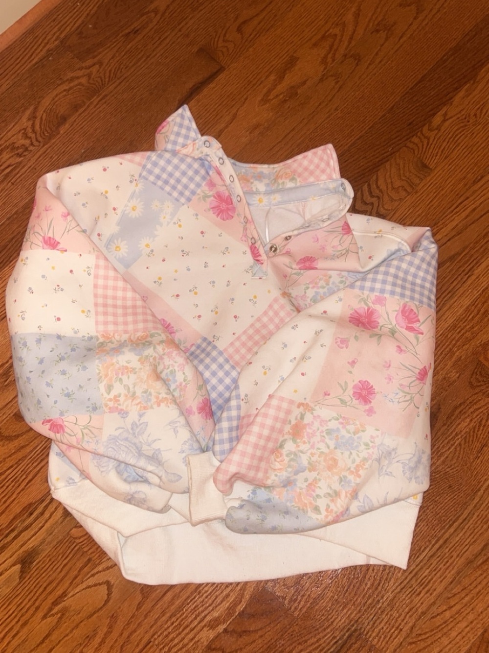 Altar'd State Pastel Patchwork Off-the-Shoulder Sweater - Pink, Blue, Cream - Picture 3 of 7